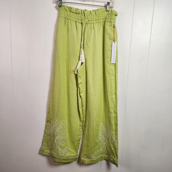 House Of Harlow 1960 Lime Green Linen Blend High Rise Wide Leg Pants Size XS - Picture 3 of 13